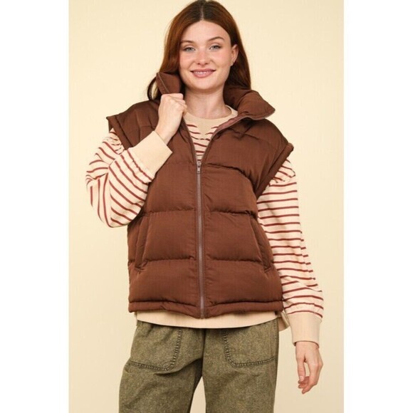 High Neck Casual Comfy Puffer Vest - Picture 1 of 4